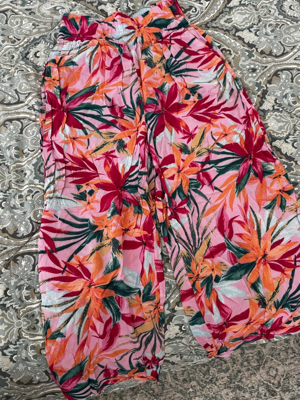 Jessica Simpson Pink Tropical Floral Pants with Orange & Green Accents